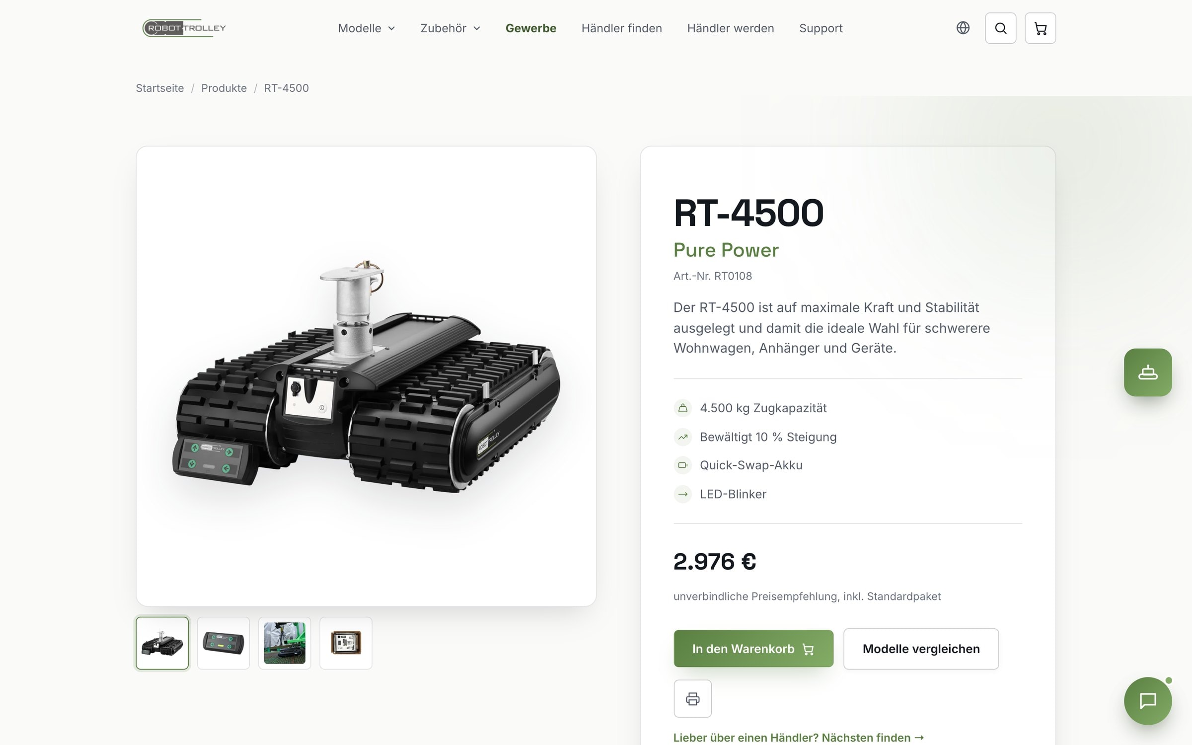 Robot Trolley: den tyske produktside med pris i euro
