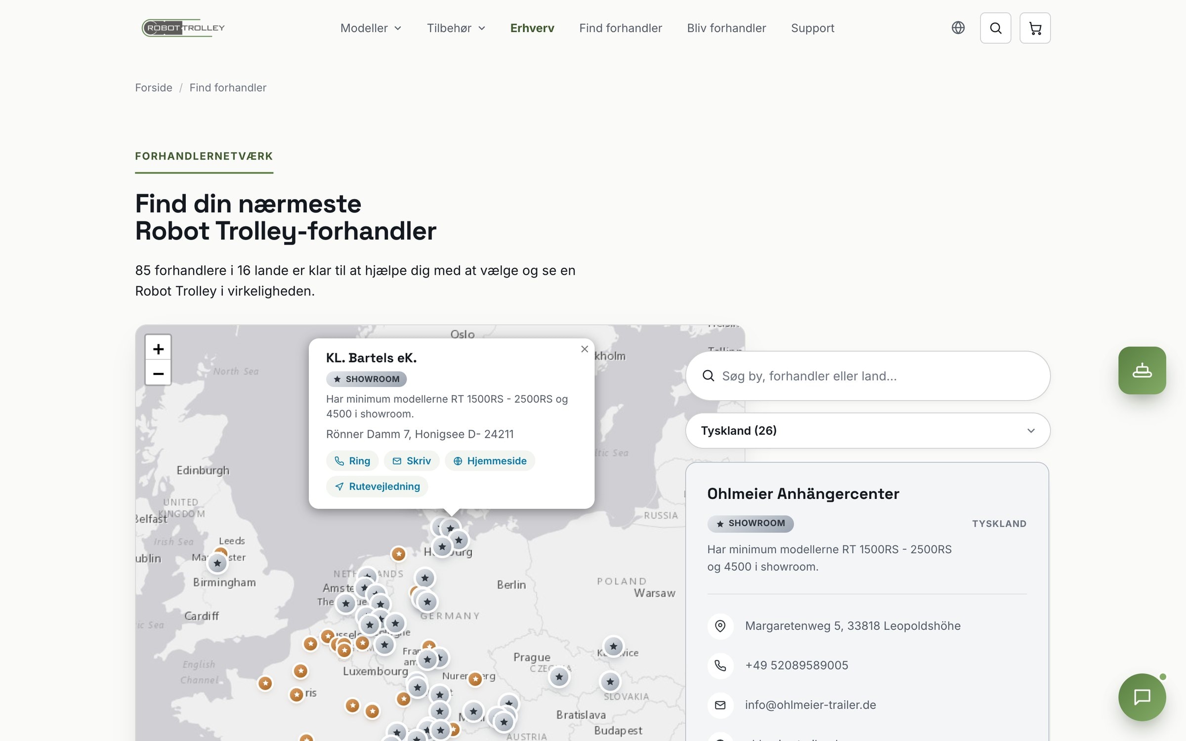 Robot Trolley: kortet over forhandlere